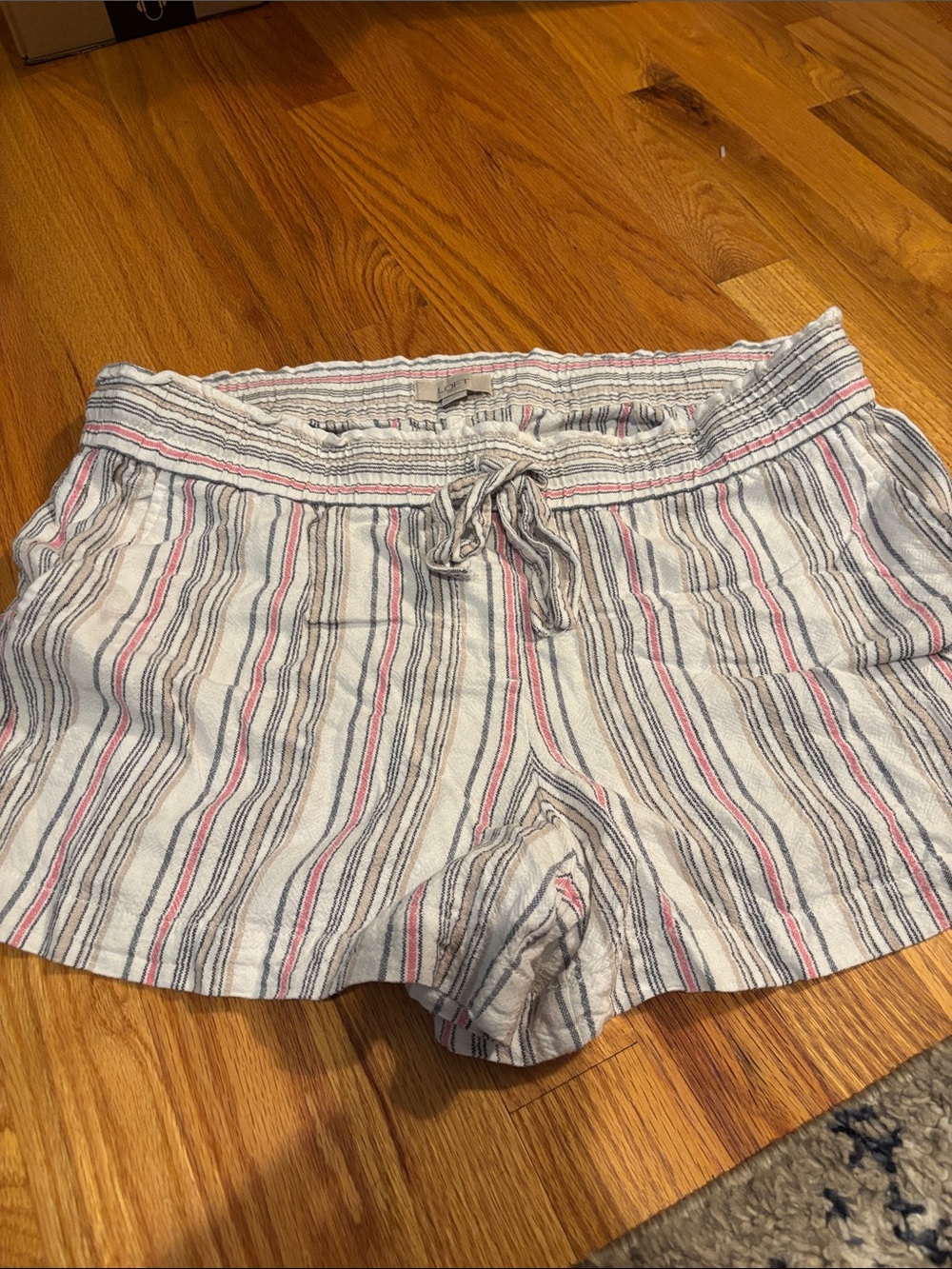 LOFT White Shorts with Navy & Pink Stripes - High Waist